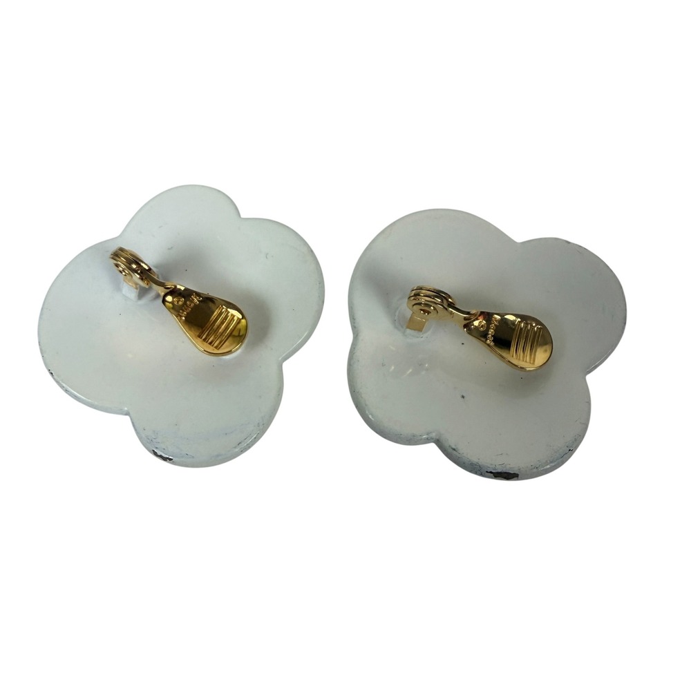 Monet Vintage Clip On Earrings Flower Swirl Peach Orange Enamel Gold Tone Studs - Picture 5 of 8